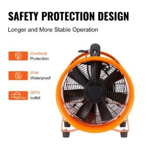 portable ventilator, 12 inch heavy duty cylinder fan with 16.4ft duct hose, 585w strong shop exhaust blower 3198cfm, industrial utility blower for sucking dust, smoke, smoke home/workplace