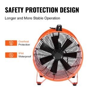 portable ventilator, 16 inch heavy duty cylinder fan with 16.4ft duct hose, 1350w strong shop exhaust blower 5175cfm, industrial utility blower for sucking dust, smoke, smoke home/workplace