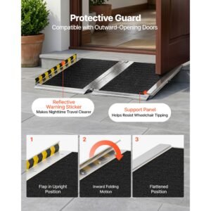 portable wheelchair ramp, 2ft, non slip aluminum folding handicap ramp for wheelchair, 800 lbs capacity, door threshold ramps for home steps, stairs, entry, threshold, doorways, scooter, curbs
