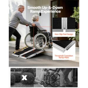 portable wheelchair ramp, 2ft, non slip aluminum folding handicap ramp for wheelchair, 800 lbs capacity, door threshold ramps for home steps, stairs, entry, threshold, doorways, scooter, curbs