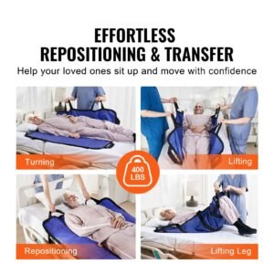 positioning bed pad with 8 reinforced handles, 48" x 40" lifting, turning, repositioning, patient transfer sheet washable for elderly, patient, bedridden, 400lbs capacity