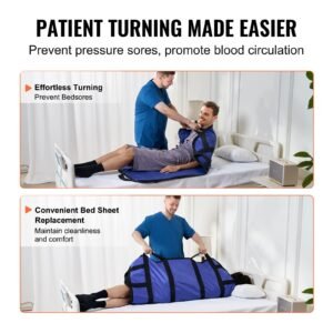 positioning bed pad with 8 reinforced handles, 48" x 40" lifting, turning, repositioning, patient transfer sheet washable for elderly, patient, bedridden, 400lbs capacity