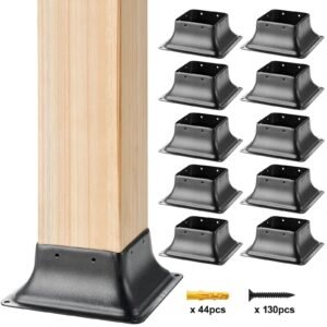 post base 4x4 10pcs, internal 3.6"x3.6" heavy duty powder coated steel post bracket fit for standard wood post anchor, decking post base for deck porch handrail railing support