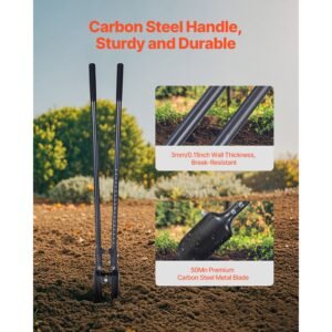 post hole digger, heavy duty post hole digger with carbon steel handle, manual hole digger with scale markings and metal blade, post hole digger tool for digging gardening outdoors, 57.5 inch