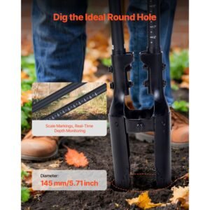 post hole digger, heavy duty post hole digger with fiberglass handle, manual hole digger with scale markings and metal blade, post hole digger tool for digging gardening and outdoors, 57.5 inch