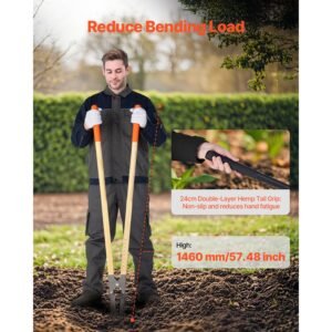 post hole digger, heavy duty post hole digger with wood handle, manual hole digger with scale markings and metal blade, post hole digger tool for digging yard work gardening outdoors, 57.5 inch