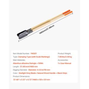 post hole digger, heavy duty post hole digger with wood handle, manual hole digger with scale markings and metal blade, post hole digger tool for digging yard work gardening outdoors, 57.5 inch