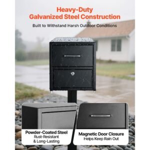 post mount mailbox, anti pry & anti theft mailboxes for outside, heavy duty lockable mail box with magnetic door, weather resistant metal post box for house outside 21.06 x 10.63 x 11.22 in