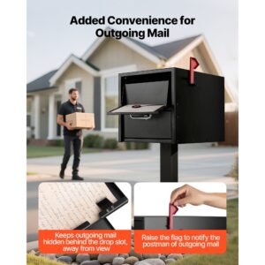 post mount mailbox, anti pry & anti theft mailboxes for outside, heavy duty lockable mail box with magnetic door, weather resistant metal post box for house outside 21.06 x 10.63 x 11.22 in