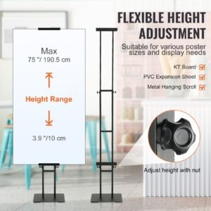 poster stand, adjustable height up to 75", double sided heavy duty pedestal sign holder, floor standing sign holder banner stand with shock absorbing base for display, for board and foam, black
