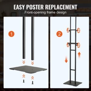 poster stand, adjustable height up to 75", double sided heavy duty pedestal sign holder, floor standing sign holder banner stand with shock absorbing base for display, for board and foam, black