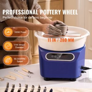 pottery wheel, 11 inch pottery forming machine, 350w electric wheel for pottery with foot pedal and lcd touch screen, direct drive ceramic wheel with shaping tools for diy art craft, blue