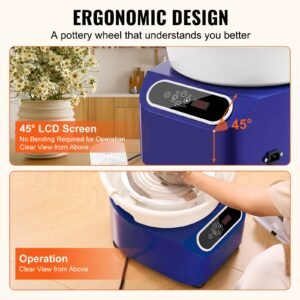 pottery wheel, 11 inch pottery forming machine, 350w electric wheel for pottery with foot pedal and lcd touch screen, direct drive ceramic wheel with shaping tools for diy art craft, blue