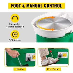 pottery wheel 28cm pottery forming machine 350w electric pottery wheel with adjustable feet lever pedal diy clay tool with tray for ceramic work clay art diy clay green, 18 piece