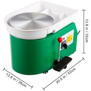 pottery wheel 28cm pottery forming machine 350w electric pottery wheel with adjustable feet lever pedal diy clay tool with tray for ceramic work clay art diy clay green, 18 piece