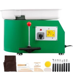 Pottery Wheel 28cm Pottery Forming Machine 350W Electric Pottery Wheel with Adjustable Feet Lever Pedal DIY Clay Tool with Tray for Ceramic Work Clay Art DIY Clay Green, 18 Piece