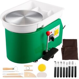 pottery wheel 28cm pottery forming machine 350w electric pottery wheel with adjustable feet lever pedal diy clay tool with tray for ceramic work clay art diy clay green, 18 piece