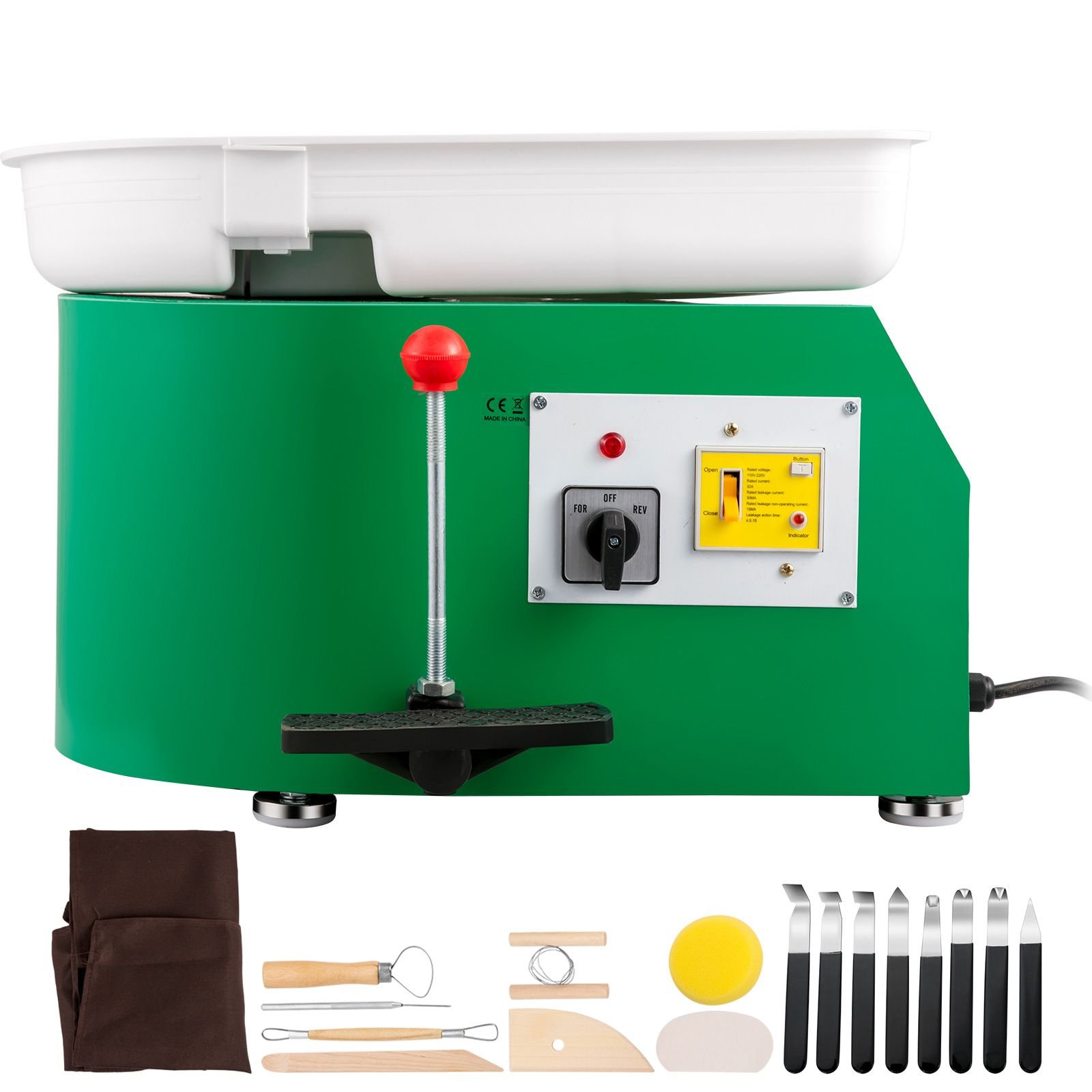 pottery wheel 28cm pottery forming machine 350w electric pottery wheel with adjustable feet lever pedal diy clay tool with tray for ceramic work clay art diy clay green, 18 piece