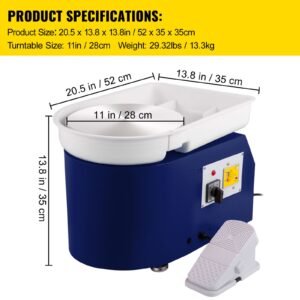 pottery wheel 28cm pottery forming machine with detachable basin foot pedal control 350w art craft diy clay tool for art craft work and home diy blue, 18 piece