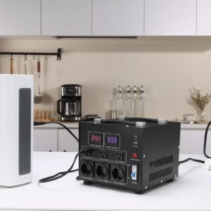 power converter, 3000w, durable step up/down unit, switches between 110v and 220v, includes us and eu outlets plus 5v usb, ce approved