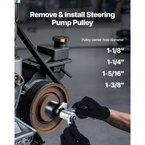 power steering pump pulley puller/installer tool set, compatible with ford, gm v6, and vw vehicles, pump pulley remover installer tools, for removing and installing power steering pump pulleys