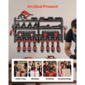 power tool organizer wall mount, 4 layer storage rack with 8 drill holders, tools holder and storage rack with screwdriver holder, garage tool organizer for garage, workbench, and workshop