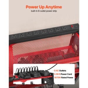 power tool organizer with charging station, 3 layer drill storage rack with 4 drill holders & side pegboard, garage tool organizer built in 8 outlet power strips for garage, workbench, workshop