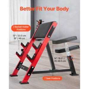 preacher curl bench, strength training benches, max load 660 lbs home gym fitness equipment, seated arm isolated barbell dumbbell bicep station, adjustable weight bench with bar holders