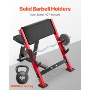 preacher curl bench, strength training benches, max load 660 lbs home gym fitness equipment, seated arm isolated barbell dumbbell bicep station, adjustable weight bench with bar holders