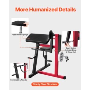 preacher curl machine, 2 in 1 bicep curl machine and triceps extension machine, seated arm isolated bicep station, strength training workout weight bench, exercise equipment for home gym
