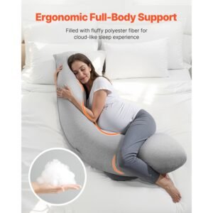 pregnancy pillows for side sleeping, l shaped maternity pillow for pregnant women, soft & breathable pregnancy body pillow with washable jersey cover for head neck belly leg support, light gray