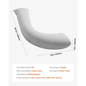 pregnancy pillows for side sleeping, l shaped maternity pillow for pregnant women, soft & breathable pregnancy body pillow with washable jersey cover for head neck belly leg support, light gray