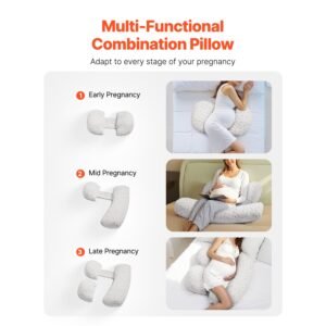 pregnancy pillows for sleeping, adjustable maternity pillow for pregnant women, soft pregnancy body pillow with removable & washable cover for back belly hip support, lightweight and portable