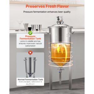 pressure fermenter 15 psi, 8 gal/30l all in one stainless steel conical secondary fermentation bucket, for wine, beer brewing equipment