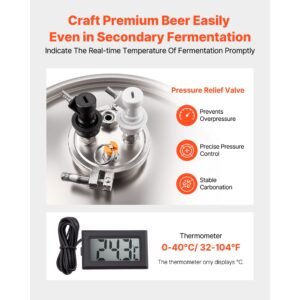 pressure fermenter 15 psi, 8 gal/30l all in one stainless steel conical secondary fermentation bucket, for wine, beer brewing equipment