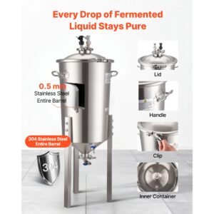 pressure fermenter 15 psi, 8 gal/30l all in one stainless steel conical secondary fermentation bucket, for wine, beer brewing equipment
