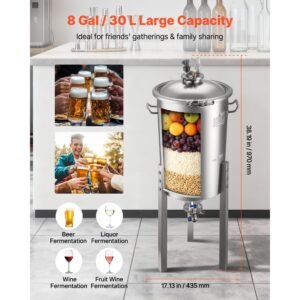 pressure fermenter 15 psi, 8 gal/30l all in one stainless steel conical secondary fermentation bucket, for wine, beer brewing equipment