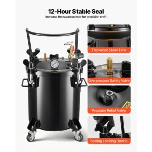 pressure pot paint tank, 5.3 gal/20 l heavy duty steel air tool pressure pot, spray paint pressures pots with three quick connect couplers for home use, diy, art creations, large diameter tank