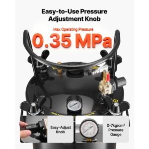 pressure pot paint tank, 5.3 gal/20 l heavy duty steel air tool pressure pot, spray paint pressures pots with three quick connect couplers for home use, diy, art creations, large diameter tank