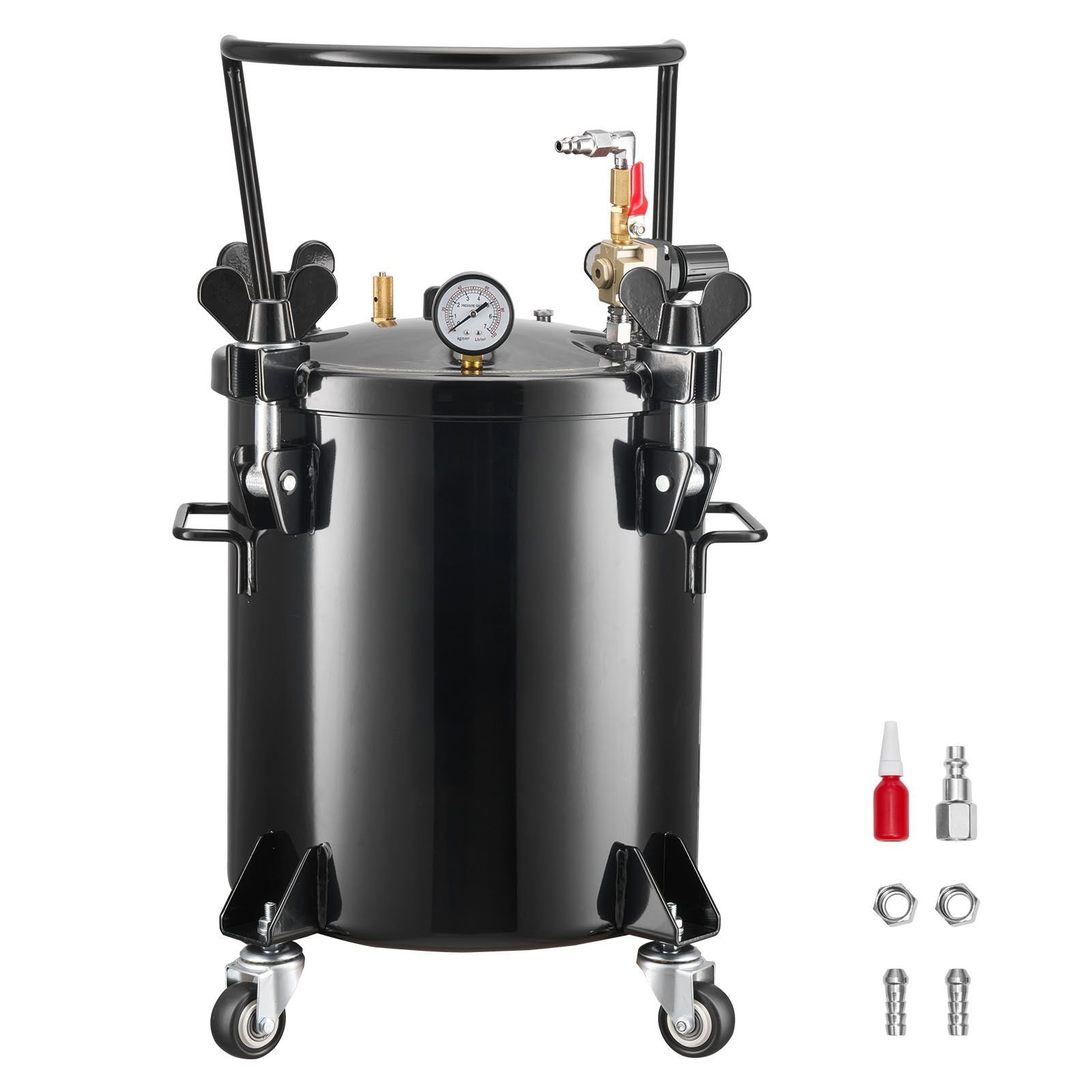 pressure pot paint tank, 5.3 gal/20 l heavy duty steel air tool pressure pot, spray paint pressures pots with three quick connect couplers for home use, diy, art creations, large diameter tank