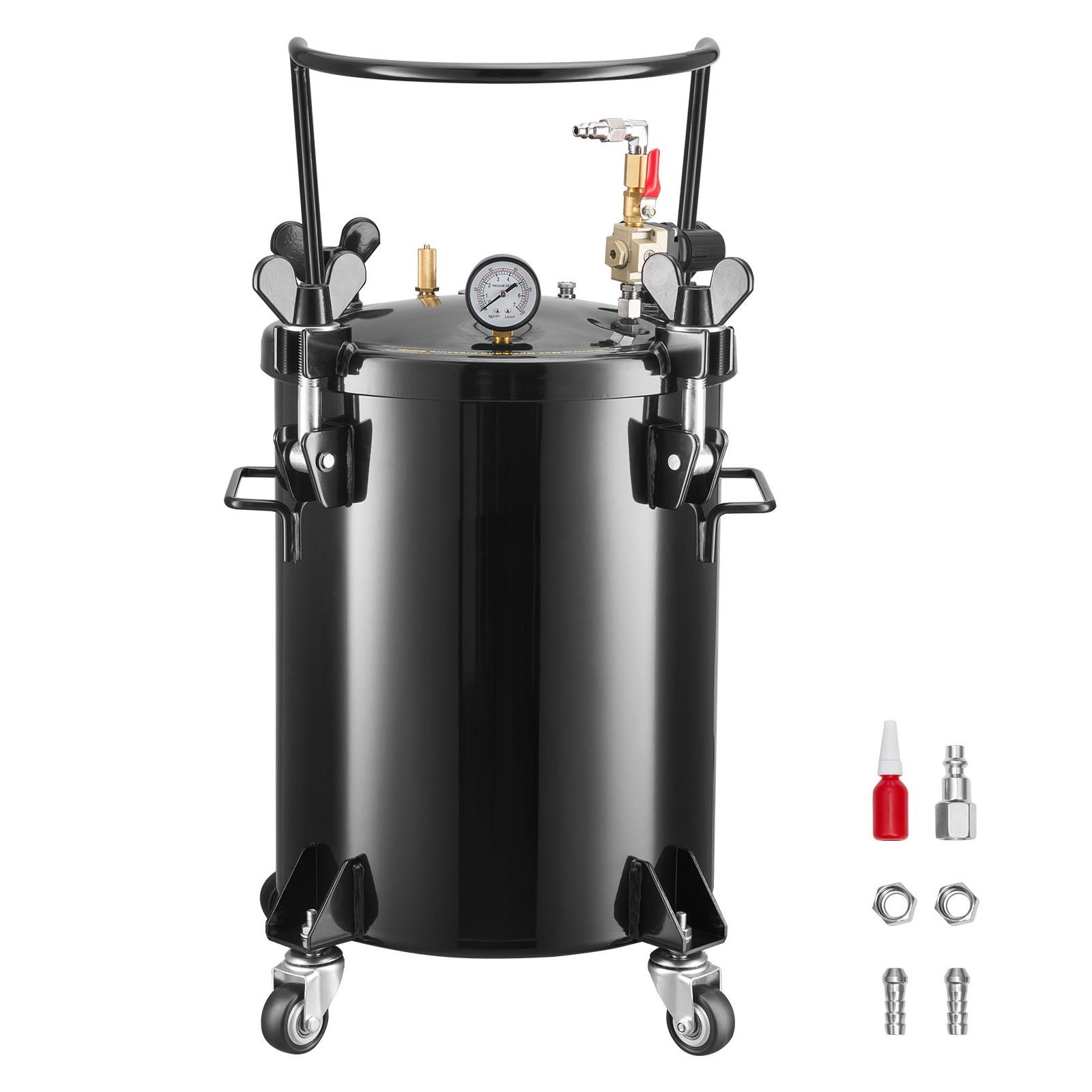 pressure pot paint tank, 7.9 gal/30 l heavy duty steel air tool pressure pot, spray paint pressures pots with three quick connect couplers for home use, diy, art creations, large diameter tank