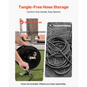 pressure washer hose reel, 50 ft x 3/8 inch heavy duty steel bracket mounted pressure hose reel, wall/floor/truck mount, 4000psi max, manual power hand crank for car/floor washing,garden