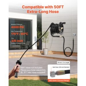 pressure washer hose reel, 50 ft x 3/8 inch heavy duty steel bracket mounted pressure hose reel, wall/floor/truck mount, 4000psi max, manual power hand crank for car/floor washing,garden