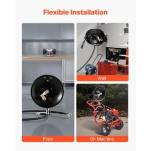 pressure washer hose reel, 50 ft x 3/8 inch heavy duty steel bracket mounted pressure hose reel, wall/floor/truck mount, 4000psi max, manual power hand crank for car/floor washing,garden