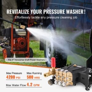 pressure washer pump, 1" shaft horizontal triplex plunger, 4200 psi, 4.2gpm, replacement power washer pumps kit with 5 nozzles, compatible with simpson morflex 40224, 40225, 40226, santoprene