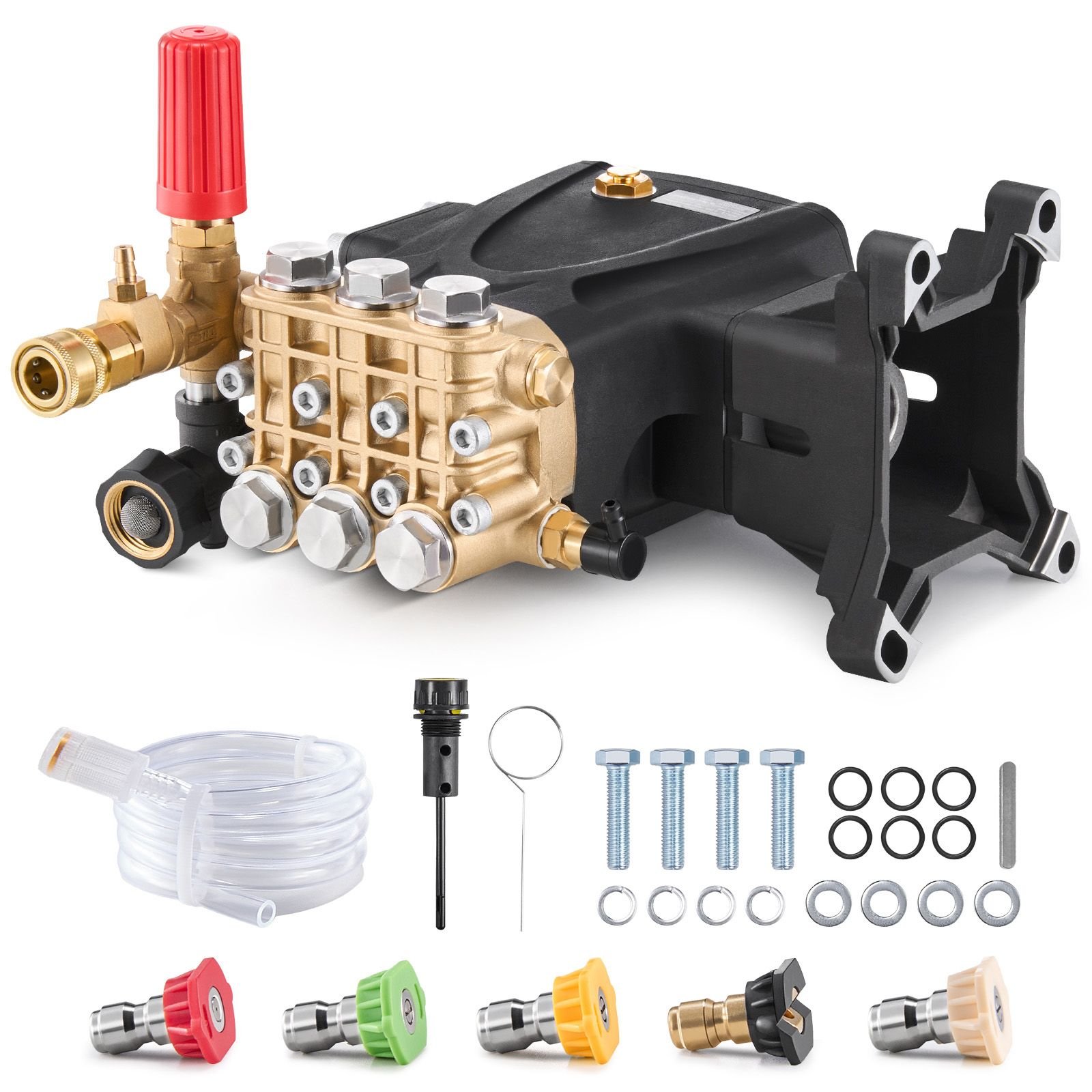 pressure washer pump, 1" shaft horizontal triplex plunger, 4200 psi, 4.2gpm, replacement power washer pumps kit with 5 nozzles, compatible with simpson morflex 40224, 40225, 40226, santoprene