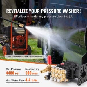pressure washer pump, 1" shaft horizontal triplex plunger, 4400 psi, 4.4gpm, replacement power washer pumps kit with 5 nozzles, compatible with simpson morflex 40224, 40225, 40226, santoprene
