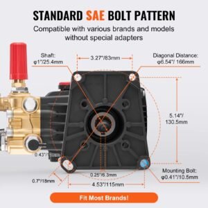 pressure washer pump, 1" shaft horizontal triplex plunger, 4400 psi, 4.4gpm, replacement power washer pumps kit with 5 nozzles, compatible with simpson morflex 40224, 40225, 40226, santoprene