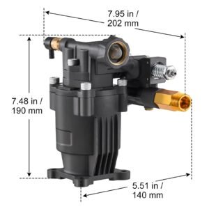 pressure washer pump, 3/4" shaft horizontal, 3500 psi, 2.5gpm, replacement power washer pumps kit with 5 nozzles, hardware and siphon tube, compatible with simpson, honda, troy bilt, generac