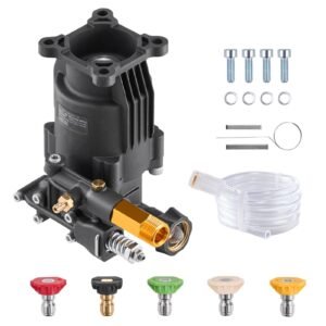 pressure washer pump, 3/4" shaft horizontal, 3500 psi, 2.5gpm, replacement power washer pumps kit with 5 nozzles, hardware and siphon tube, compatible with simpson, honda, troy bilt, generac